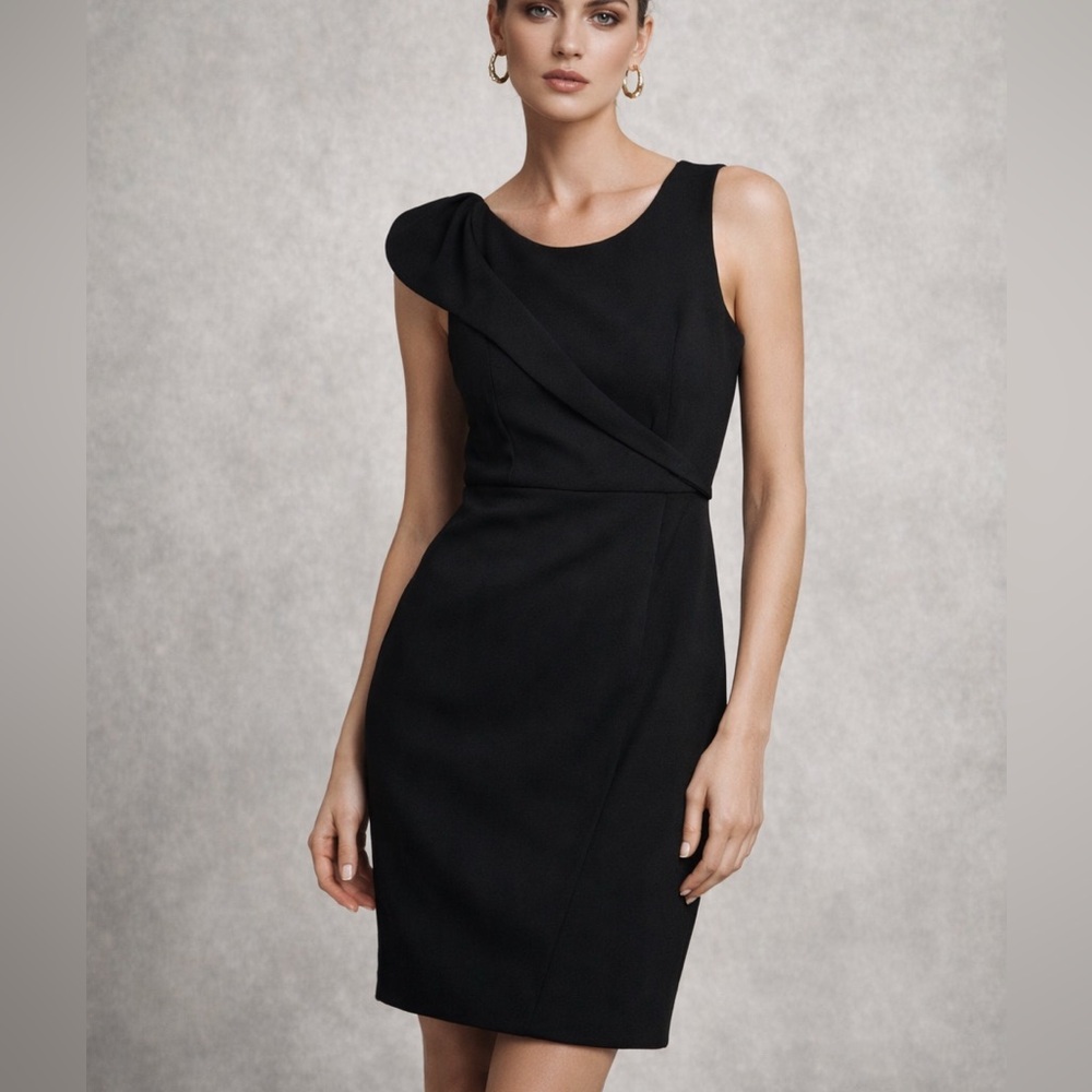 NWT Ann Taylor loft petite black ruffle/ flounce shoulder sheath dress ❤️